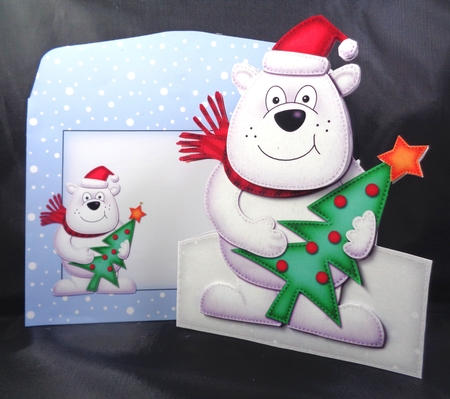 3D Xmas Polar Bears Tree Shaped Card with Decoupage by Linda Short