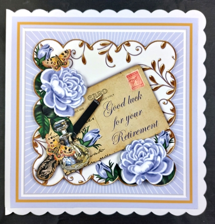 Paleblue Rose Your Retirement 8in W Scallop Decoupage Topper by Linda Short