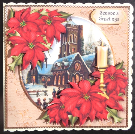 Poinsettias, Candle & Vintage Church by Linda Short