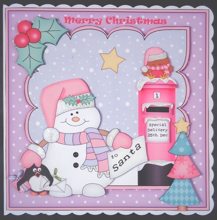 8 x 8 Christmas Snowman Oli's Santa Letter Scalloped Topper by Linda Short
