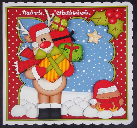 8x8 Christmas Rudolph's Presents Mini Kit 3D Decoupage by Linda Short
