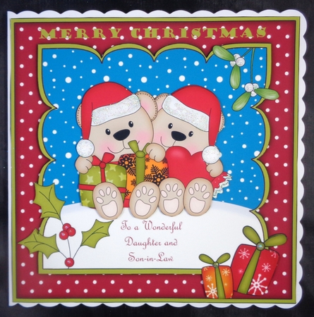 8 x 8 Christmas Livvy Bear Love 3D Decoupage by Linda Short