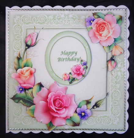Roses & Sweet Violets - 6" x 6" Card Topper Decoupage & Tags by Linda Short