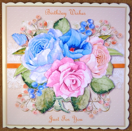 Beautiful Mixed Roses on lace 1,  by Linda Short