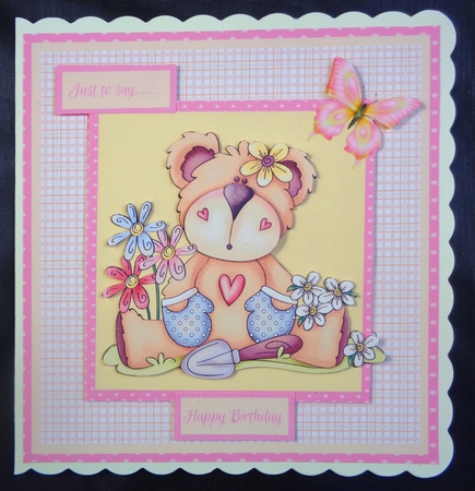 Get Well Card with Teddy Bear gardener and butterfly by Linda Short