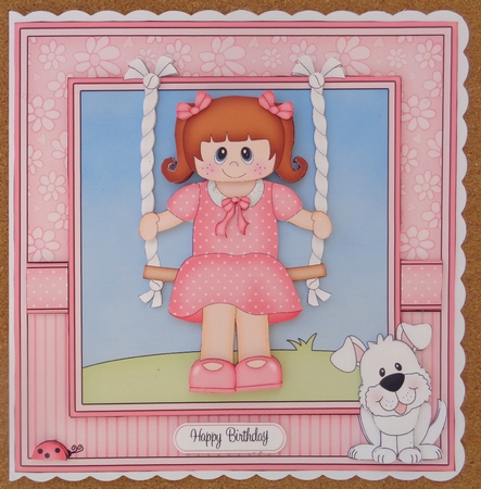 8 x 8 Cute Little Girl is Swinging High Mini Kit with 3d Decoupage by Linda Short