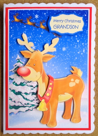Cute reindeer Christmas card with decoupage by Linda Short