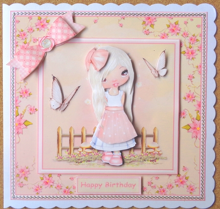 Cute Girl In Floral Frame Large Card Front by Linda Short