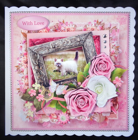 Kitten in a Frame Decoupage Card Front by Linda Short