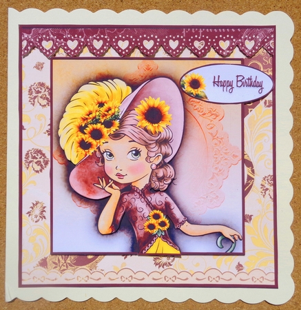 Card Topper Victorian Lady Sunflower 112 by Linda Short