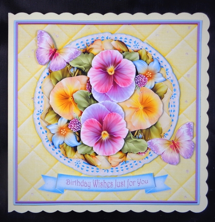Lace and Flowers Pansy card topper kit 904 by Linda Short