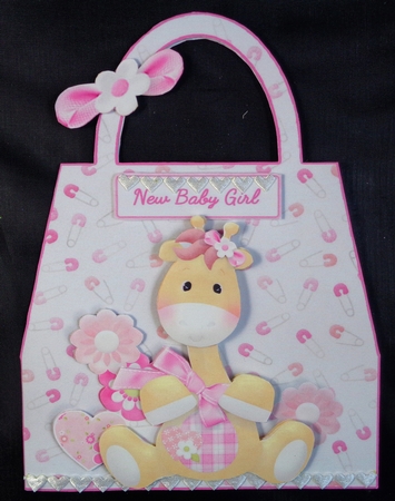 Giraffe New Baby Girl Handbag Shaped Card by Linda Short