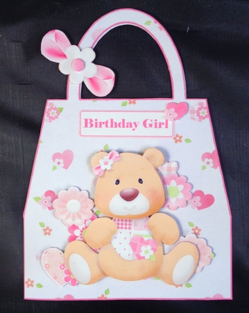 Bear New Baby Girl Handbag Shaped Card by Linda Short