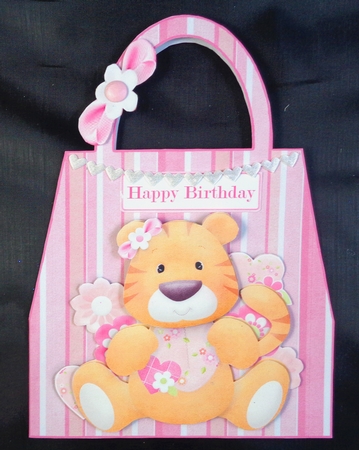 Tiger New Baby Girl Handbag Shaped Card by Linda Short