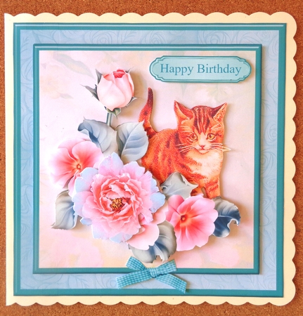 Cat & Flowers Card Mini Kit & Decoupage by Linda Short