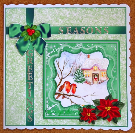 2 Robins 8x8 card topper with Poinsettia decoupage by Linda Short