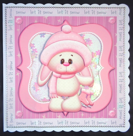 Cute Bunny With Pink Hat 8x8 by Linda Short