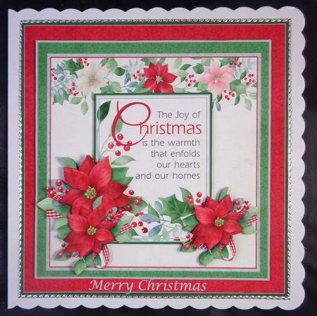 8x8 poinsettia card topper with decoupage by Linda Short
