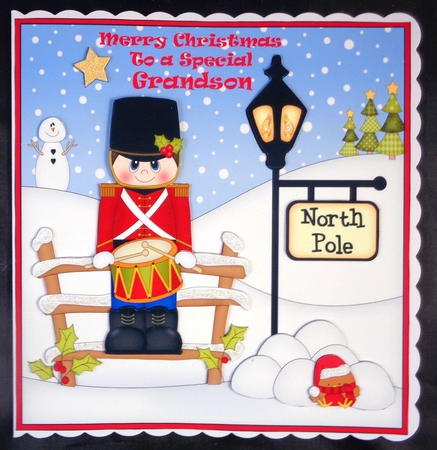 8 x 8 Christmas at the North Pole Little Tin Soldier has a drum Scalloped Corner Topper  by Linda Short