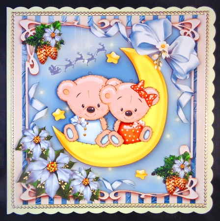Cute Teddy Bears in the Christmas Winter Night by Linda Short