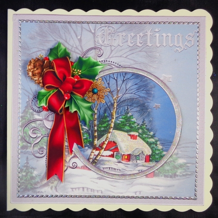 House in the woods 7x7 card with decoupage by Linda Short