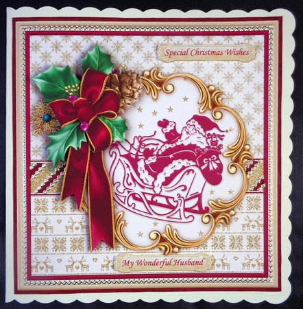 HOLLY RIBBON & PLUM SANTA 8x8 Decoupage & Insert Mini Kit by Linda Short
