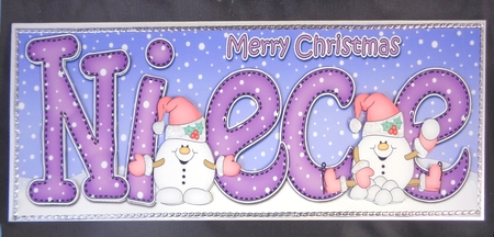 Large DL Christmas NIECE Snowball Sam 3D decoupage  by Linda Short