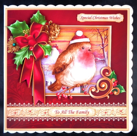 CHRISTMAS HOLLY RIBBON & Robin 7.8 Decoupage Mini Kit by Linda Short