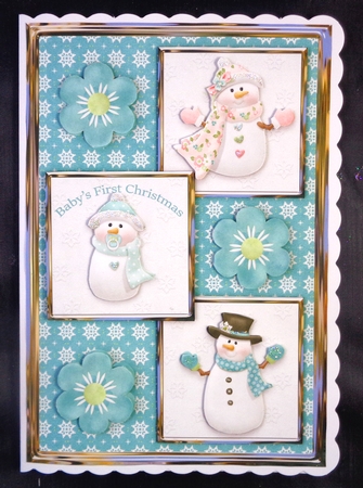 Snow Family Boy Three Square Quick Card by Linda Short