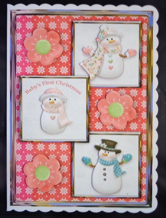 Snow Family Girl Three Square Quick Card by Linda Short