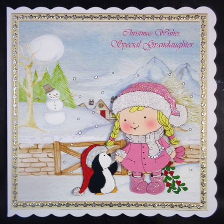 Hollys penguin kiss 7x7 card by Linda Short