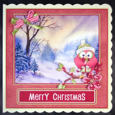 Cute Owl on a branch Decoupage Christmas card by Linda Short