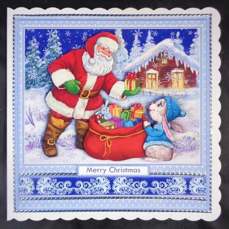 SANTA & GIFT FOR BUNNY Christmas 7.8 Decoupage & Insert Mini Kit by Linda Short