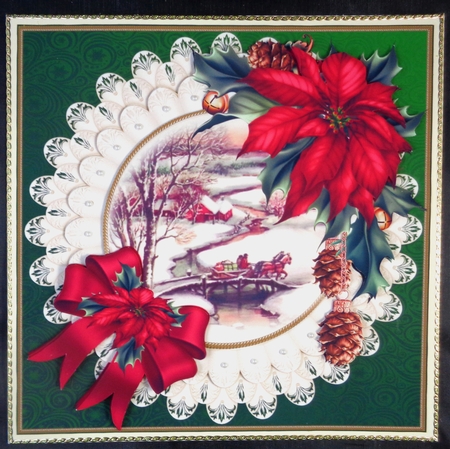 8x8 vintage Christmas scene on ruffle lace mat mini kit 1 by Linda Short