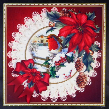 8x8 vintage Christmas scene on ruffle lace mat mini kit 2 by Linda Short