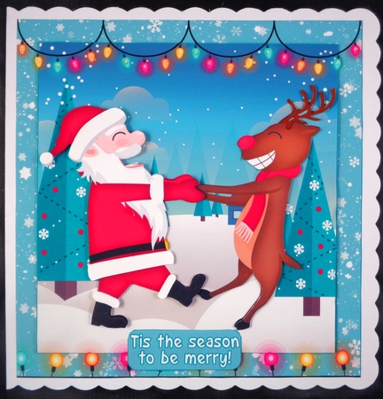 Rocking Christmas Wishes, Dancing Santa With Reindeer by Linda Short