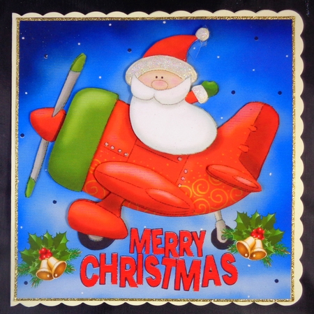 Santa flying in a helicoptor 8x8 by Linda Short