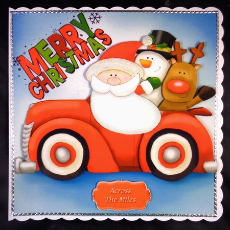 Santa driving in a car with friends 8x8 by Linda Short