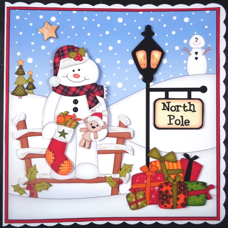 8 x 8 Christmas at the North Pole Christmas Snowman Mack Scalloped Corner Topper  by Linda Short