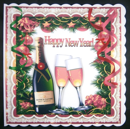 Streamers and  pink champagne in festive new year  frame 8x8 by Linda Short