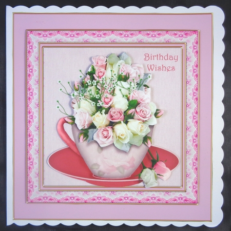 3 Pink floral cup card fronts by Linda Short