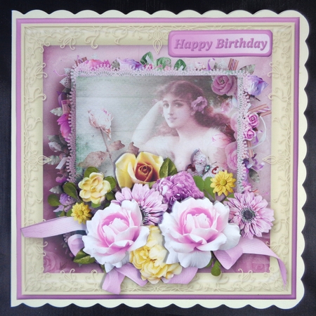 Vintage Beauty Decoupage Card Front by Linda Short