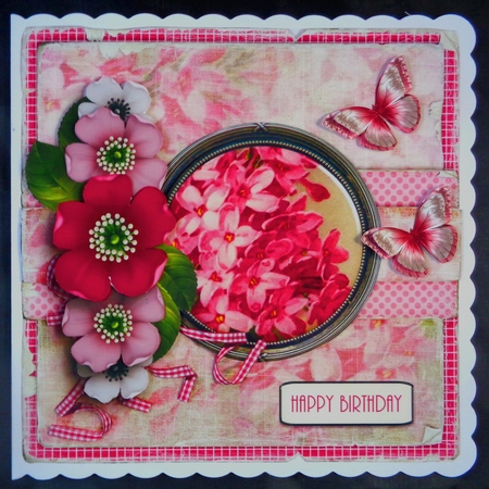 Vintage dots flowers and butterflies pink 1080 by Linda Short