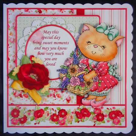 FLOWER BASKET KITTY 7.5 Decoupage & Insert Mini Kit Various Occasions by Linda Short