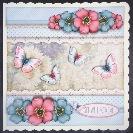 Vintage Stripes Dots Flowers blush pastel blue 1099 by Linda Short