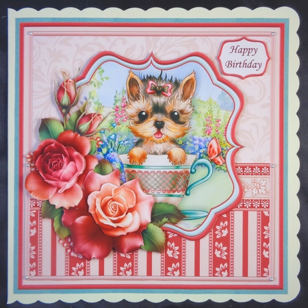 YORKIE YOURE MY CUP OF TEA 8x8 Decoupage & Insert Mini Kit by Linda Short