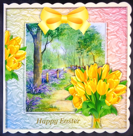 lovely spring walk amongst the bluebells and tulips 8x8 by Linda Short