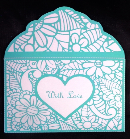 Floral White Insert - Turquoise Heart - Gift Voucher Pocket/Money Wallet by Linda Short