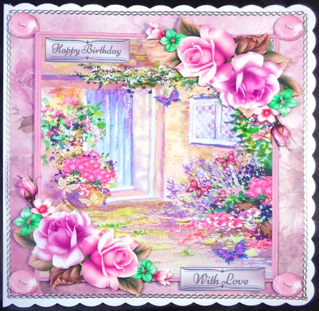 Beautiful Cottage Painting With Purple Roses 8x8 Mini Kit by Linda Short