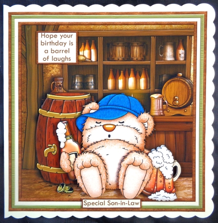 BEER BELLY BEAR 8x8 Decoupage & Insert Mini Kit by Linda Short